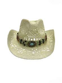 1pc Unisex Western Cowboy Straw Hat, Spring/Summer Travel Sun Protection Beach Hat, Casual Straw Sun Hat (If The Brim Is Deformed Upon Receipt, Please Adjust It Manually) - MZ3056+ML20 - View 18