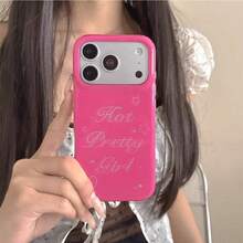 Capa de Telefone Rosa Rosa Brilhante com Letra em Inglês, Estilo Doce, Fresco e Quente, Compatível com iPhone 17 Pro Max, 17 Novo, 16, 15, 16 Pro, Cobertura Total Anti-Queda, Capa Protetora para Mulheres, Personalizada - Pink - Visão 2