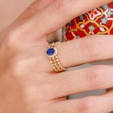 Elegant Hollow Lace 18K Gold Plated Blue Zirconia Inlaid Open Ring For Women - Blue - View 5