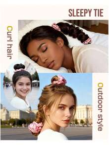 1pc Multifunctional Satin Heatless Curling Hair Scrunchie Seamless Curling Rod With Hair Tie, Medium Creamy Pink, Sleep Heatless Curling Tool Hair Styling Tool Kit - Multicolor - View 4