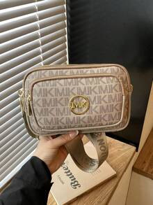 Dedoo 女款字母印花PU相機斜挎包，金屬Logo多拉鍊口袋休閒手提包，大容量，校園書包，大學校園 - 彩色 - 查看 8