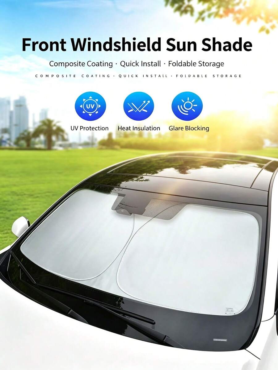 1pc Car Sun Shade, Front Windshield Sun Protection Heat Insulation Shade, Car Interior Sun Protection Accessory, Universal Car Sun Shade, Upgraded Car Sun Umbrella, Easy To Install And Foldable Storage, Suitable For Sedan, SUV And Pickup Truck, Heat Protection Sun Shade Device, Essential Car Sun Shade For Summer