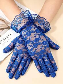 1 Pair Lace Bridal Gloves, Lightweight Breathable Summer Wedding Gloves, Women's Royal Blue Lace Gloves - Royal Blue - View 13