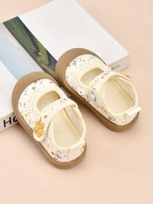 1 Pair Beige Floral Decor Ruffle Edge Baby Sneakers, Suitable For Autumn Indoor And Outdoor Wear - Beige - View 3