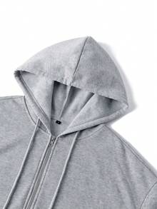 Men's Spring Autumn Winter Solid Color Pocket Loose Drop Shoulder Zip-Up Hooded Sweatshirt - Grey - View 7