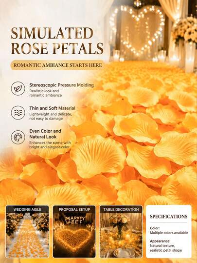 1000pcs Multiple Colors Optional Artificial Rose Petals, Multicolor Fake Petals For Wedding, Bridal Room, Proposal, Confession Decoration, Valentine's Day Party, Photo Props, Hand-Tossed Flower Petals, Table Decoration, Confetti, Suitable For Proposal Party, Valentine's Day Decoration, Wedding Decoration, Indoor Decoration, Anniversary Decoration, Home Decoration, Scene Arrangement And Other Uses.