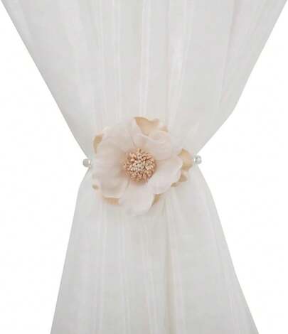 SUQ I OME Pearl Magnetic Curtain Tieback, Beige, 1 Pair | Handmade Flower Decorative, Drapery Holdback Holder, For Sheer Curtain, Heavy Weight Curtain