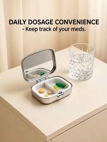 1pc Portable Floral Printed Pill Case, Mini 2 Grid Divided Medicine Tablet Storage Box, Vintage Flower Pattern Metal Pill Container For Pocket Purse Travel Daily Vitamin Organizer Gift For Women - Multicolor - View 7