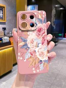 1pc Large Flower Camera Anti-Drop Phone Case UV Printed Compatible With Samsung/Galaxy/ Android Models - Pink - View 5