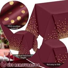 1/3/6/10pcs Polka Dot Disposable Tablecloth, 54 X 108 Inch Waterproof Plastic Tablecloth, White Background With Gold Polka Dot Rectangular Table Cover, Suitable For Picnic, Birthday, Party, Back To School - Gold Dots On Burgundy Background - View 5