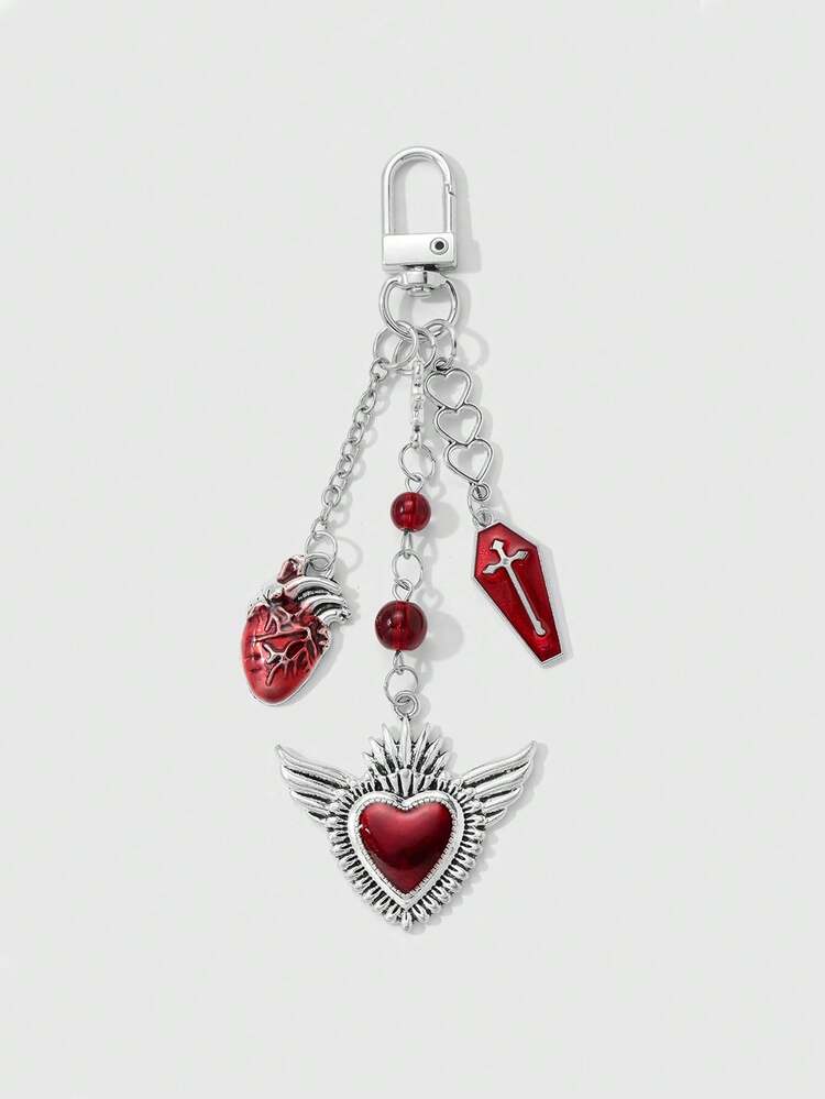 1pc Dark Sweet Cool Personalized Heart Wings Cross Keychain Bag Pendant - Multicolor - View 2