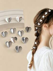10pcs Minimalist Rhinestone Small Hair Clips, Shiny Metallic Color Bead Hair Clips, Mini Claw Clips, 3D Butterfly Hair Clips, Heart-Shaped Hair Clips, Suitable For Daily Wear, Valentine's Day Updo Or Braided Hairstyles - Multicolor - View 2