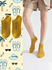 5/9/10 Pairs Random Macaron Color Mesh Short Socks For Women. Hollow Mesh Low-Cut Boat Socks. Simple Basic Low-Top Sports Short Socks Combination - Multicolor - View 1
