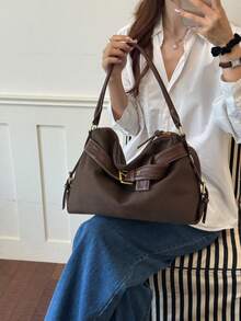 Women's New Vintage Large Capacity Commuter Bag, Versatile Crossbody Shoulder Tote Bag For Work And Outings - Coffee - View 5