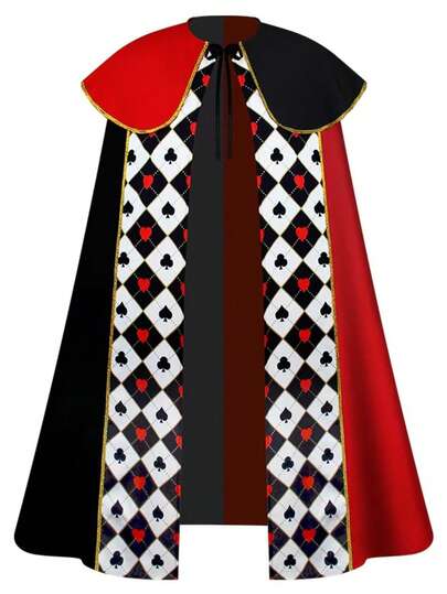 Herren Halloween König Cosplay Umhang, Erwachsenen Pokerkarte Umhang Roter Pik König Kostüm für Bühnenaufführung