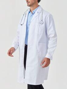 Bata Blanca Médica de Manga Corta con Cuello para Hombre, Corte Semi Largo, Uniforme de Trabajo para Clínica y Laboratorio,Uniformes Quirurgicos  Hombre - Blanco - Ver 1