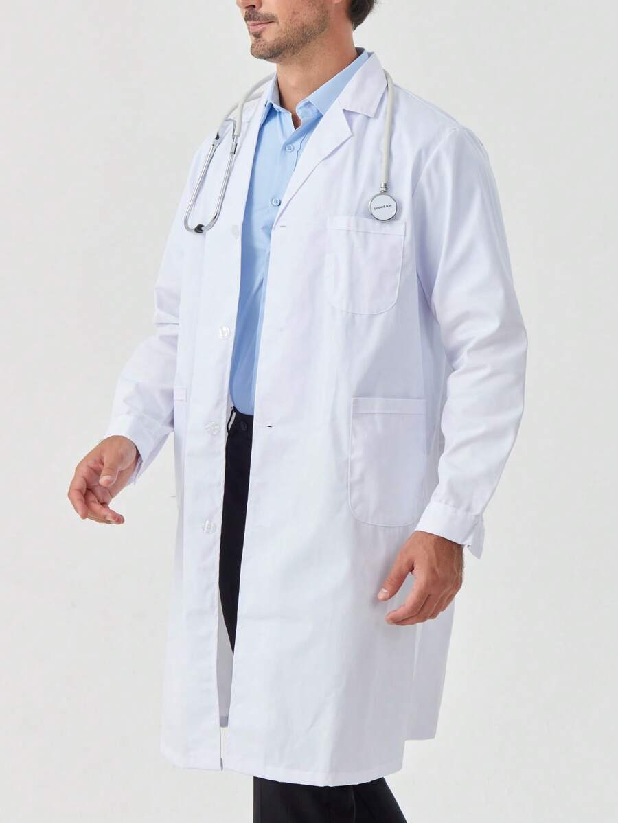 Bata Blanca Médica de Manga Corta con Cuello para Hombre, Corte Semi Largo, Uniforme de Trabajo para Clínica y Laboratorio,Uniformes Quirurgicos  Hombre - Blanco - Ver 1