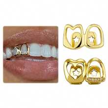 2Pcs/Set Y2K Hip Hop Style Grillz Teeth Hollow Heart Tooth Grillz For Women Men, For Party Carnival Photos Cosplay Halloween - Multicolor - View 6