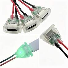 5/10 buah Kabel Ekstensi Tipe-C 2 Inti, Steker Pipih Transparan dengan Indikator LED, Struktur Kabel yang Diperkuat, Kabel Ekor Betina Tipe-C yang Dapat Disolder, Cocok untuk Modifikasi Kabel DIY - Clear - View 4