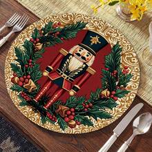 2/4/6/8pcs 14 Inch Diameter Christmas Placemats, Red Nutcracker Round Flower Shape Table Decor Suitable For Christmas Day Kitchen Dining Room Decoration - Multicolor - View 10
