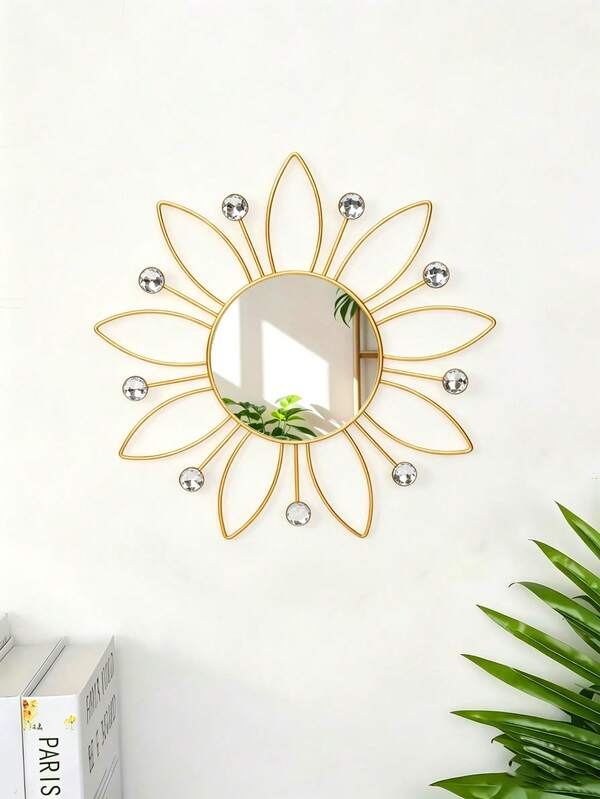 1pc Gold/Silver Sunflower Wall Mirror, Bohemian Sun Framed Decorative Mirror, Metal Frame Floral Wall Hanging Art Mirror, Suitable For Aesthetic Home Decor, Can Be Used In Entryway, Bedroom And Bathroom.