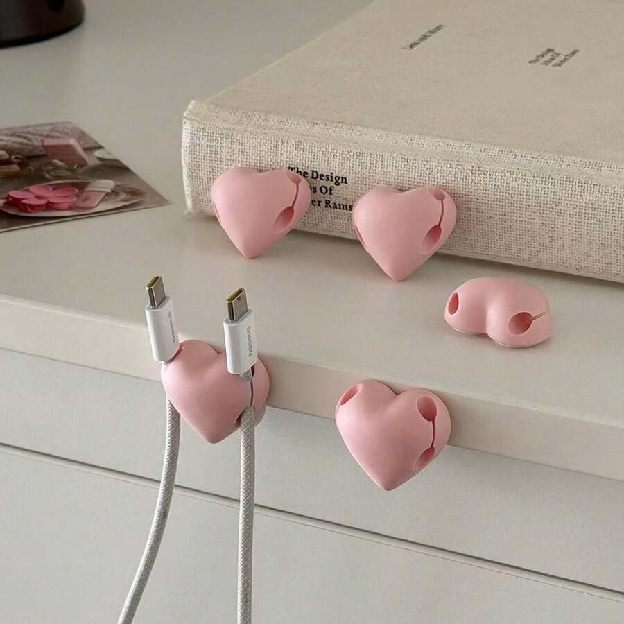Heart-Shaped Data Cable Organizer, Dual Slot Desktop Adhesive Cable Management Holder, Self-Adhesive Heart Design Cable Storage Rack, Gift For Friends - Multicolor - View 1