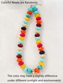 2/1pc Acrylic Pmma Chunky Coloful Beaded Necklace Set For Women, Boho Summer Fashion Bead Necklace Suitable For Daily Wear Beach Holiday,Jewelry Gift - Multicolor - View 9