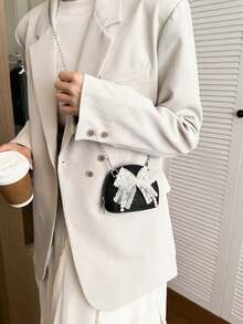 Fashionable Girl Pearl Shell Bag, Zipper Closure Chain Mini Bag, Bowknot Decor Coin Purse Crossbody Small Bag, Suitable For Outings, Birthday Parties And Daily Use - B - View 13