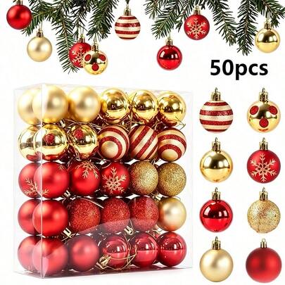 50pcs Classic Christmas Decorations - Electroplated Christmas Ball Ornaments, Shatterproof Christmas Hanging Balls, Party Gathering Decoration Hanging Balls, And Christmas Holiday Decor Props, Suitable For Outdoor, Yard, Indoor, Window, Room, Living Room, New Year, Housewarming, Wedding, Party, Christmas Tree Decoration, Winter Holiday Celebration, Festive Party Decoration, Party Gifts, Festive Christmas Party Decoration, Perfect Gift Choice For Friends On Christmas