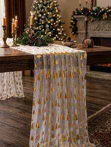 1pc Gold Christmas Tree Pattern Table Runner, Christmas Mesh Table Runner, Christmas Table Decoration, Home Decor, Kitchen Decor, Christmas Tablecloth Decoration, Christmas Party Supplies, Christmas Decoration Supplies, Christmas Baby Shower Decoration - Christmas Tree - View 8