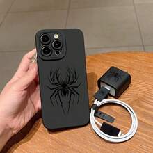 5件組黑色時尚美學蜘蛛手機殼圖案 + 充電頭保護套 + 線材保護套 + 收納繩 TPU 防摔保護殼，相容 Apple 17 16e 16 15 14 13 12 11 Mini Pro Max Air X XR XSMAX 8 7 Plus，防摔磨砂背殼，智慧型手機保護殼，日常使用殼，時尚手機配件，創意設計，UV 列印設計，時尚保護殼，時尚愛好者，音樂愛好者，生日禮物首選 - 彩色 - 查看 2
