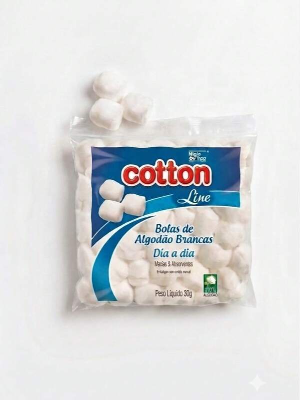 Algodão Formato Bola Bolinha Branco 30gr Cotton Line Limpeza Maquiagem
