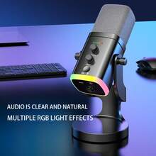 YAIUZGOO Professional RGB USB Microphone With Stand, Dynamic Desktop Gaming Microphone, LED Lighting, Noise Reduction, Mute Button, Adjustable Volume And Echo Control, Plug And Play Computer Microphone, Suitable For PC PS1+4 Laptop Phone Live Streaming Recording Podcast - View 2