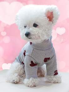 1 件宠物服装，狗/猫连帽衫，适合小型宠物，情人节 - 灰色 - 查看 2