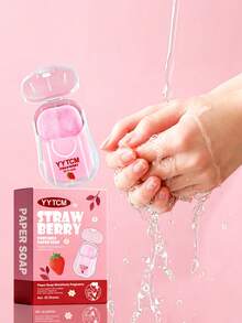 YYTCM Strawberry Scented Portable Soap Sheets 50pcs With Mini Flip-Top Storage Box, Disposable Hand Soap Paper For Travel, Outdoor, Commuting, Gentle And Easy To Rinse - Strawberry - View 1