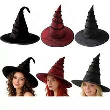 5Pcs New Halloween Organza Ruffled Twist Witch Hats, Equipped With 2 Butterfly Clips For Optional Decoration. Ideal Witch Costume Accessories For Party Gatherings. - A - View 11