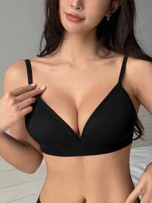 DAZY Seamless Knit Wireless Padded Supportive Sports Bra - Black - View 6