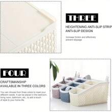 1pc 4-Compartment Faux Wicker Plastic Desktop Remote Control Storage Rack, Living Room Coffee Table Multi-Function Divided Organizer Box, Space-Saving Tidy Desktop Clutter Organizer - Multicolor - View 6