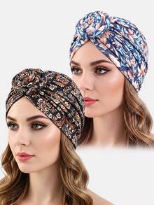 2pcs Women's Bohemian Snail Flower Headscarf Hat, Headwrap, Hair Protection Cap, Suitable For Daily Use - Multicolor - View 8