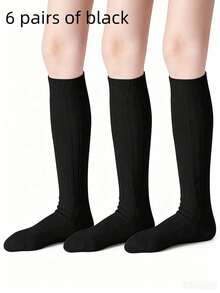 6/1 Pair Cable Knit High Tube Socks, Unisex Kids Seamless Uniform Dress Socks, Suitable For Autumn/Winter Daily Wear, Back To School, White, Navy Blue - Multicolor - View 12