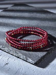 2pcs 18K Gold Plated Natural Garnet Bracelet Set Mother's Day Valentine's Day Birthday Gift - Garnet - View 1