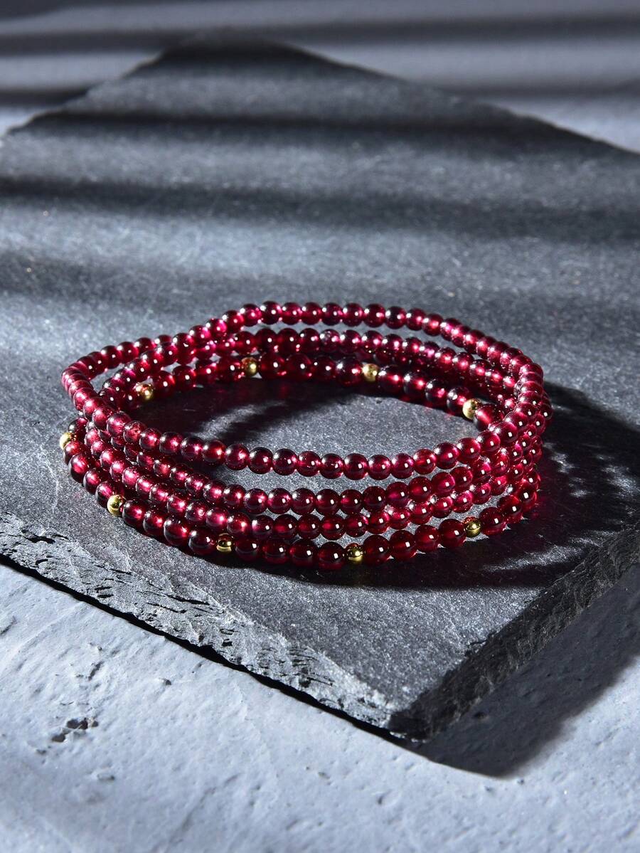 2pcs 18K Gold Plated Natural Garnet Bracelet Set Mother's Day Valentine's Day Birthday Gift - Garnet - View 1