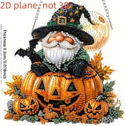 Kit Lukisan Berlian Kurcaci Halloween Datar 2D, Dekorasi Dinding Batu Permata Imitasi Kristal 5D DIY Dewasa, Datar 2D