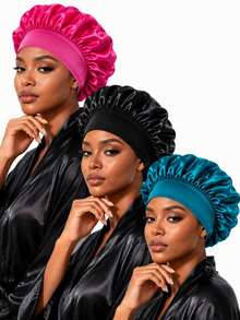 YPGVUO 1pc/2pcs/3pcs/8pcs All-Season Wide-Brim Satin Sleep Cap, Made Of Smooth Satin Fabric, Minimalist Gentle Style, Elastic Headband Design For Comfort And Anti-Static, Suitable For Sleeping, SPA And Home Use, Multiple Colors Available - Multicolor - View 9
