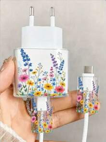 1套粉色櫻花/流蘇花/蝴蝶結透明充電器保護殼（相容20W），相容13/14/15歐規適配器保護套組，20W充電器含線保護殼透明保護殼與線材保護套，櫻花/流蘇花充電器保護殼，透明歐規插頭保護套，線材保護套，充電器配件 - 彩色 - 查看 19
