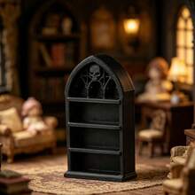 Dark Gothic Style Mini Bookshelf, Vintage Church Arch Design + Skull Carving, Creates A Mysterious Atmosphere, 3-Tier Design For Storing Mini Ornaments And Jewelry, Both A Practical Storage Rack And A Dark Gothic Home Decor Piece, Create Your Exclusive Niche Aesthetic Space - Multicolor - View 2