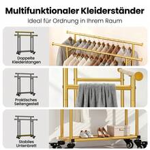 EDIMENS Sturdy Clothes Rack With Shelf, Freestanding Metal Garment Rail, Double-Bar For Space-Saving Storage Of Clothing, Shoes, Hats, And Accessories - Emas - View 3