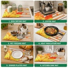 1pc Autumn Colorful Maple Leaf Pattern Diatomaceous Earth Kitchen Drain Mat, Quick-Drying Absorbent Non-Slip Coffee Machine Mat & Dish Drying Mat, Suitable For Kitchen Countertop And Holiday Home Decor - Multicolor - View 5