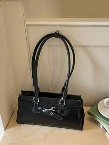 Bolso de hombro tipo baguette largo con hebilla de metal con cordones, bolso de mano minimalista para ir al trabajo - Multicolor - Ver 5
