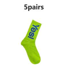 1/4 par de calcetines con patrón de letras fluorescentes, calcetines deportivos transpirables adecuados para el uso diario y deportes de adolescentes - Multicolor - Ver 15